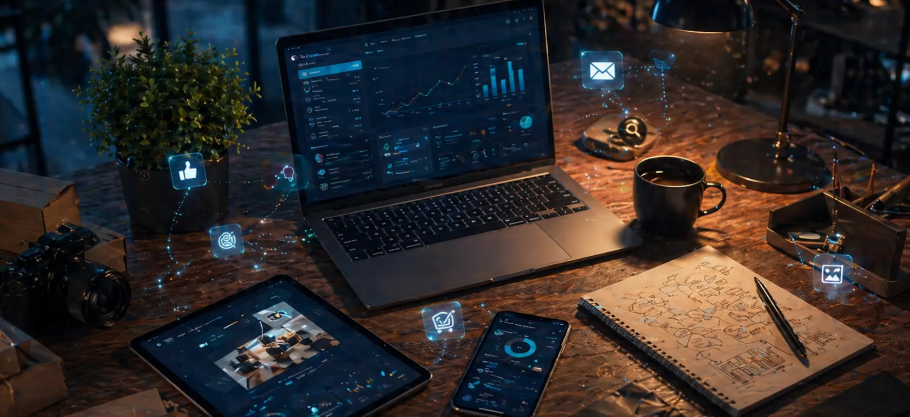 Marketing digital pymes — estrategia multicanal con SEO, email, redes sociales y analítica